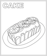Cake coloring book page, food coloring book for children
