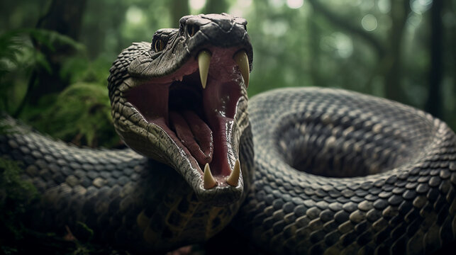 a large snake with its mouth open and its tongue out