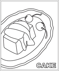 Cake coloring book page, food coloring book for children