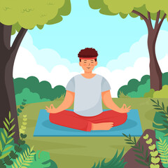 Obraz na płótnie Canvas Illustration of man practicing yoga in the park