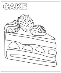 Cake coloring book page, food coloring book for children