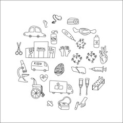 medical cartoon round doodle hand style background