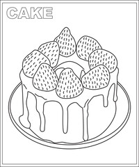Cake coloring book page, food coloring book for children