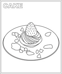 Cake coloring book page, food coloring book for children