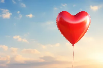 Poster Heart-shaped red balloon floating in a sunny sky © Arthur