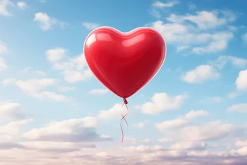 Abwaschbare Fototapete Heart-shaped red balloon floating in a sunny sky © Arthur