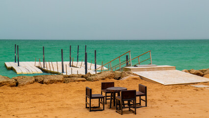 Wooden table and direct access to the edge of the Dakhla peninsula