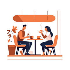 Couple enjoying coffee in a cozy cafe setting.