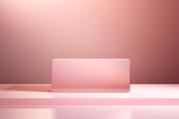 Beauty product photo background: smooth rectangular pink podium in hard sunlight on pink background, negative space Generative AI