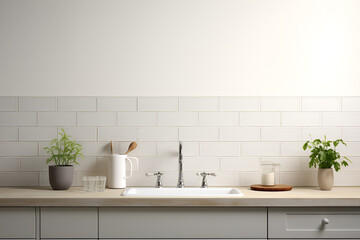 Fototapeta na wymiar Kitchen Counter with Sink and Plants
