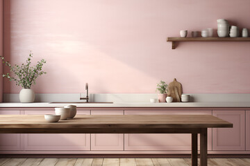 kitchen interior on pink background