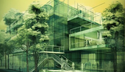 green building, building sketch