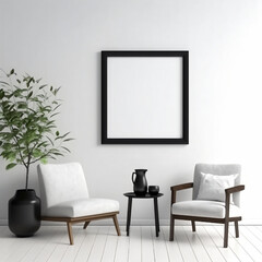 Frame mockup, Blank picture frame mockup on white wall - Generative AI