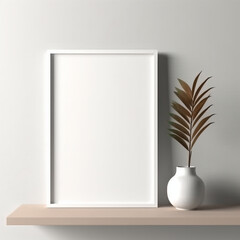 Frame mockup, Blank picture frame mockup on white wall - Generative AI