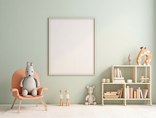 Mock up frame in unisex children room interior background - Generative AI