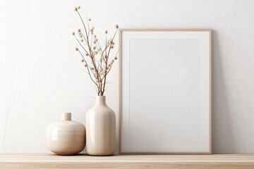 Mock up poster close up with home decor, Scandinavian style - Generative AI