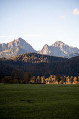 Fototapeta na wymiar Morning views on Alps mountains in Schwangau Fussen Germany on autumn morning