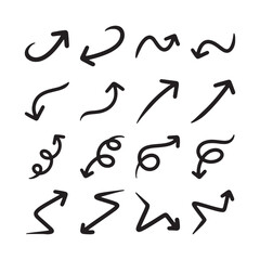 Set of hand drawn arrow doodles on white background