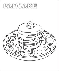 Pancake coloring book page, food coloring book page for children