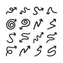 Set of hand drawn arrow doodles on white background
