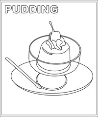 Pudding coloring book page, food coloring book for children