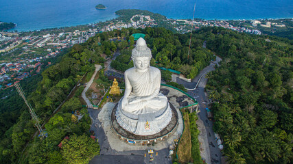 aerial view blue cloud over the Phuket big Buddha..Phuket Big Buddha another tourist attraction of Phuket..nature cloudscape sky and blue sea creative nature and travel concept.