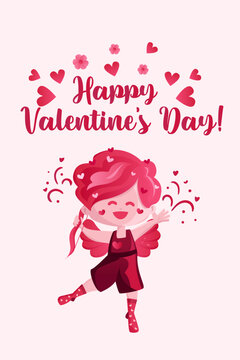Vertical Greeting card for Valentine s Day with a cubidon. Vector, cartoon style. can be used to create heartfelt and romantic greetings to express love and affection on the special occasion.