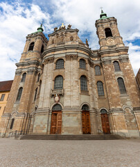 Fototapeta na wymiar Facade of Saint Martin's Basilica in Weingarten. Former main church of Weingarten abbey