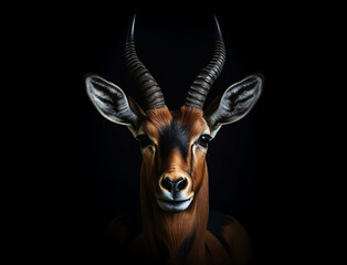 Portrait einer Antilope vor schwarzem Hintergrund erstellt mit generativer KI