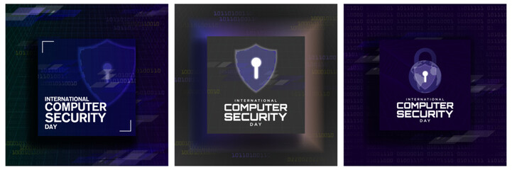 Set of International Computer Security Day Posters. Cyber Security concept .Vector Illustration. EPS 10.