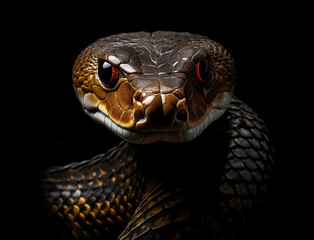 Portrait einer K&ouml;nigskobra vor schwarzem Hintergrund erstellt mit generativer KI
