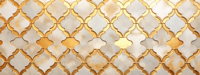 Abstract orange gold white geometric moroccan marrakech tiles wallpaper texture background banner pattern -Vintage retro concrete stone ceramic cement tiles wall (Generative Ai)