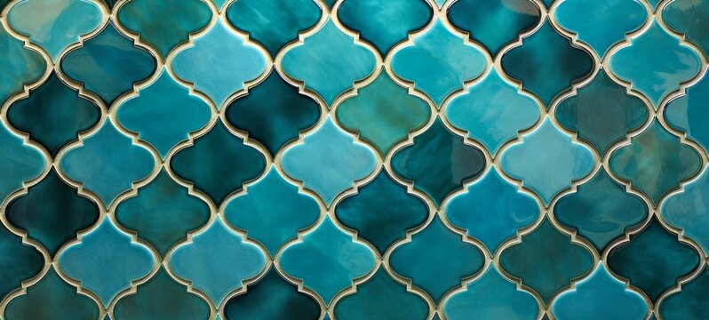 Abstract green turquoise geometric moroccan marrakech tiles wallpaper texture background banner pattern -Vintage retro concrete stone ceramic cement tiles wall (Generative Ai)