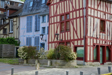 Fototapeta na wymiar Colorful half-timbered houses in Bar sur Seine, Aube, Grand Est, champagne ardenne, France