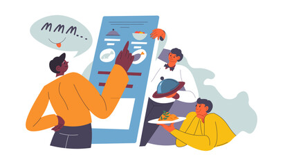 Client choosing food in restaurant or cafe menu