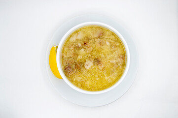 delicious chicken soup white background