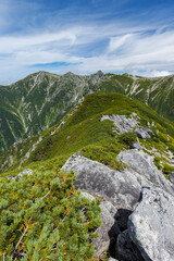 中央アルプス三ノ沢岳稜線から宝剣岳と木曽駒ヶ岳