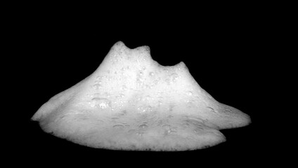 liquid white foam from soap or shampoo or shower gel Abstract soap bubbles. Set foam, soap bubble isolated on black, with clipping path texture and background.	
