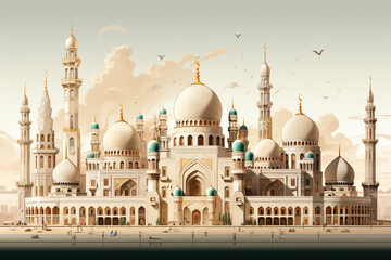 Obraz premium the unique elements and design of different mosques from various regions and historical periods, highlighting the diversity and beauty of mosque architecture. Generative AI