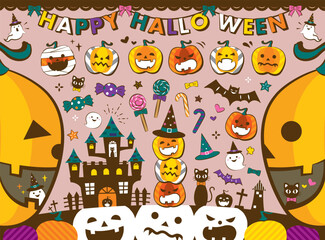 Fototapeta premium 色々なカボチャのハロウィンイラストセット 