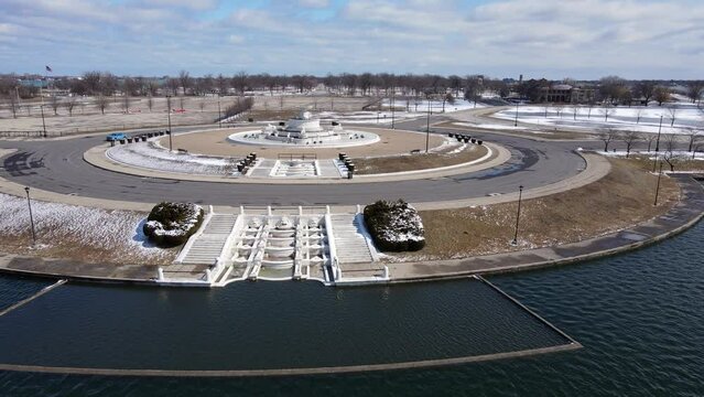 James Scott Memorial Fountain On Belle Isle, In Detroit Michigan, Aerial View
