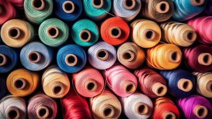 Many colorful sewing threads background