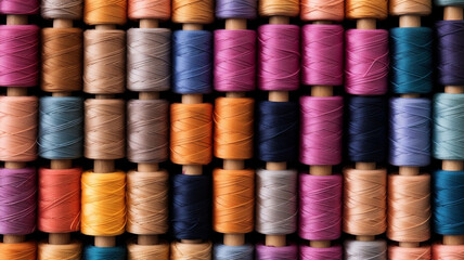 Many colorful sewing threads background