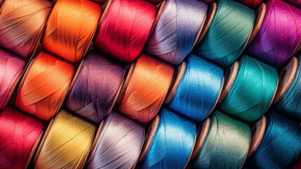 Many colorful sewing threads background - obrazy, fototapety, plakaty