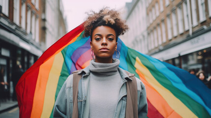 Fototapeta na wymiar African American Woman with Rainbow Flag