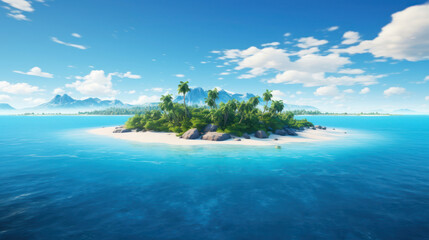 Fototapeta premium Beautiful island in the middle of the beautiful sea with blue water and sky with clouds