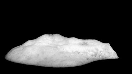 liquid white foam from soap or shampoo or shower gel Abstract soap bubbles. Set foam, soap bubble isolated on black, with clipping path texture and background.	
