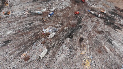 Large landfill near the metropolis. View from the drone.