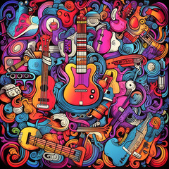 Fototapeta premium Colorful musical doodle background