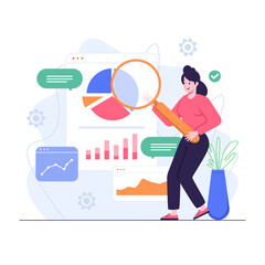 Woman holding magnifying glass doing market research